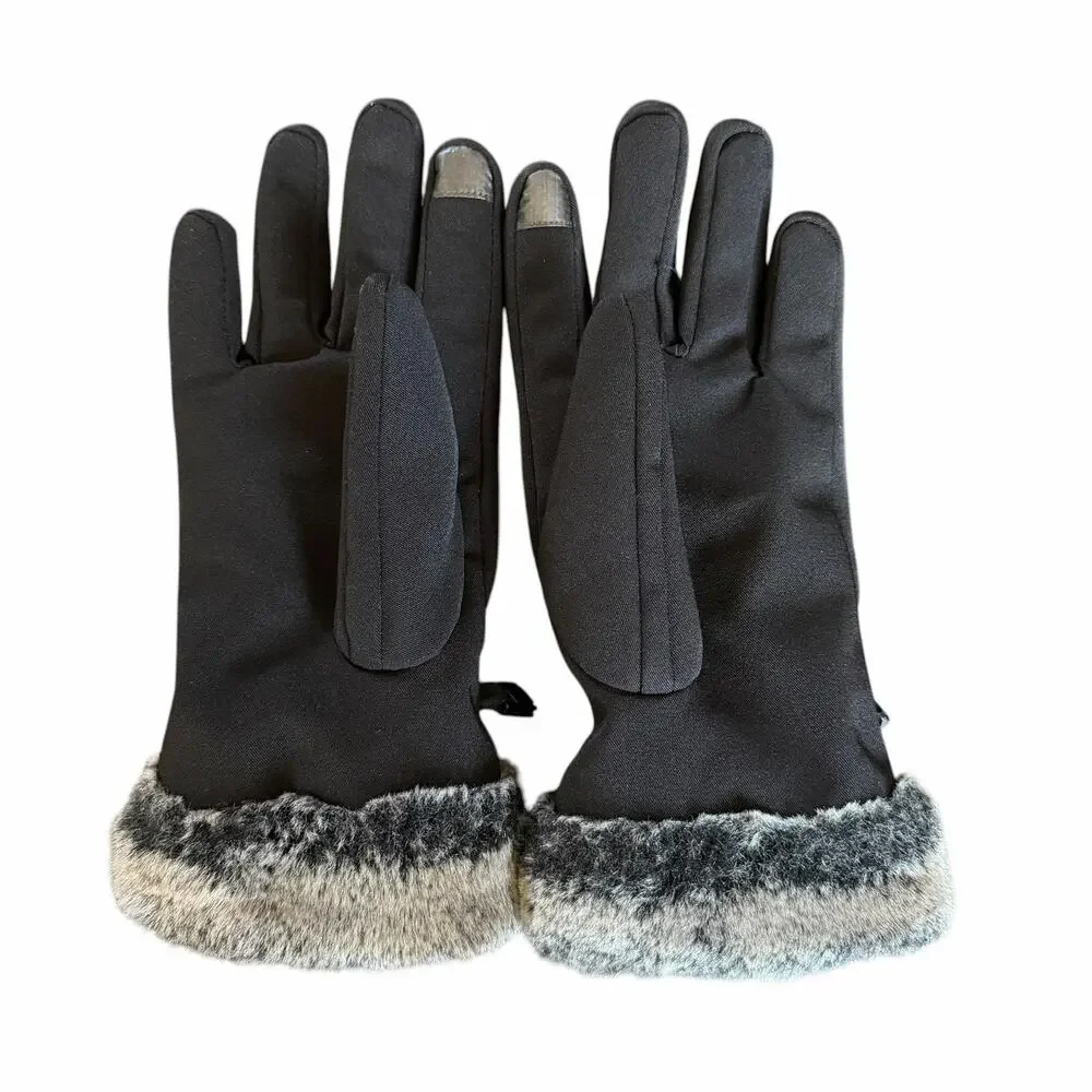 HEAD Gloves Womens Small Black Softshell Faux Fur Cuff Touchscreen Winter Ski